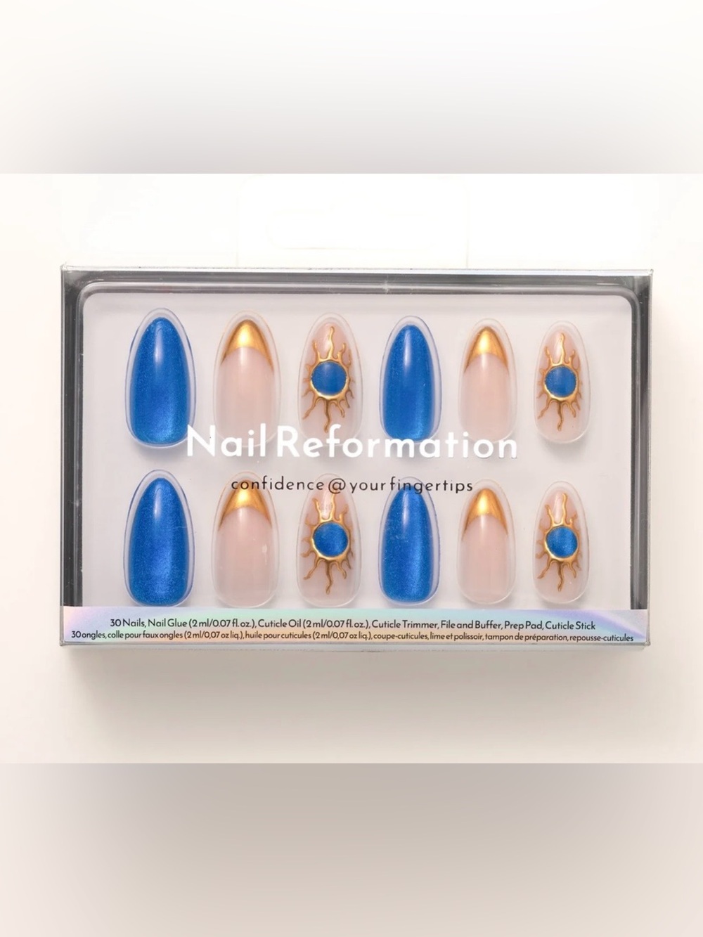 Nail Reformation Halloween Medium Almond Press-On Nails in SUN & SKY NIB